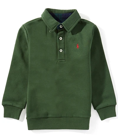Polo Ralph Lauren Little Boys Long-Sleeve Polo-Collar Plaid-Trim Fleece Sweatshirt