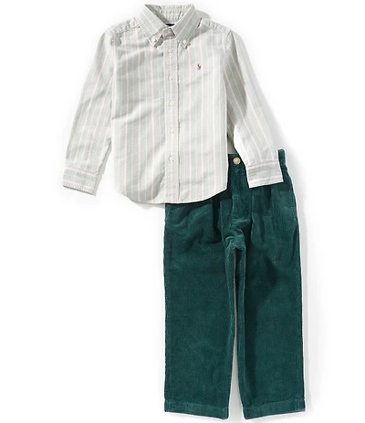 Polo Ralph Lauren Little Boys Long-Sleeve Striped Oxford Shirt & Corduroy Pants Set