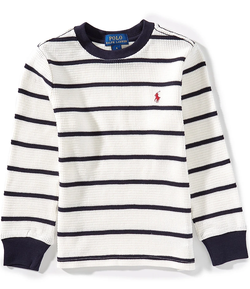 Polo Ralph Lauren Little Boys Long-Sleeve Striped Waffle-Knit T-Shirt