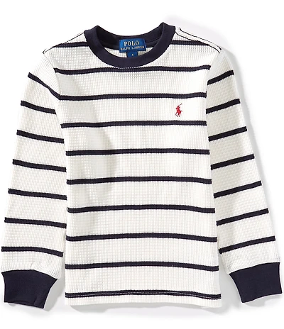 Polo Ralph Lauren Little Boys Long-Sleeve Striped Waffle-Knit T-Shirt