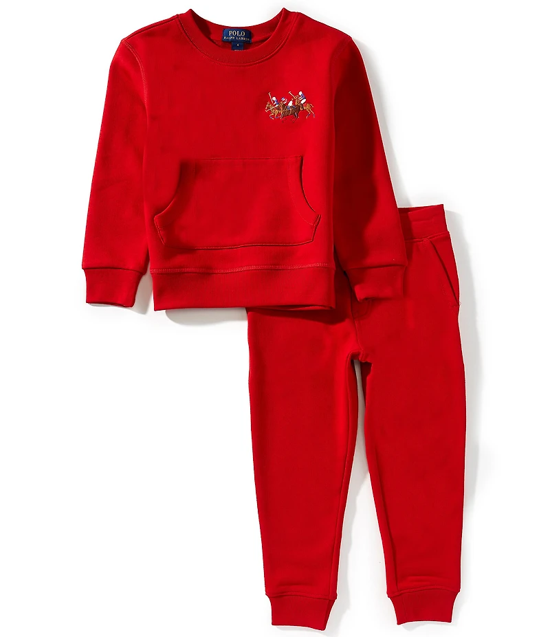 Polo Ralph Lauren Little Boys Long-Sleeve Triple-Pony Fleece Sweatshirt & Matching Jogger Pants Set