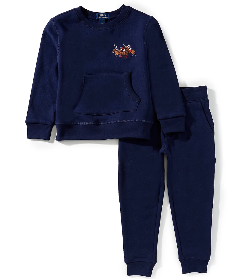 Polo Ralph Lauren Little Boys Long-Sleeve Triple-Pony Fleece Sweatshirt & Matching Jogger Pants Set