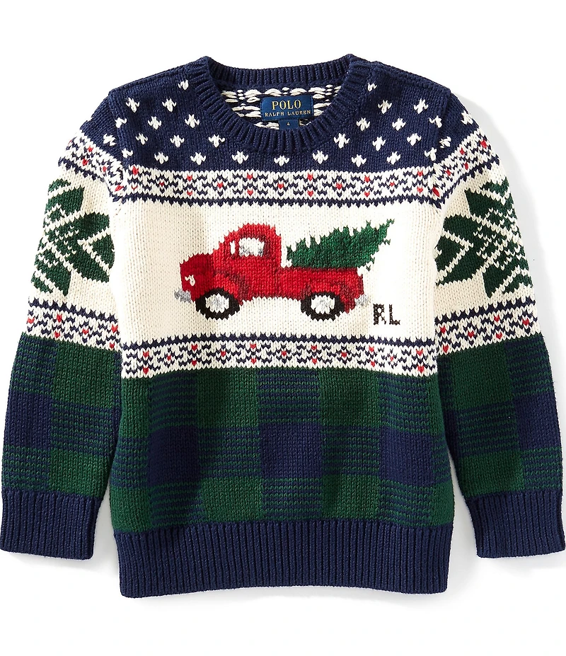 Polo Ralph Lauren Little Boys Long-Sleeve Truck-Intarsia Sweater