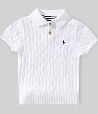 Polo Ralph Lauren Little Boys Short-Sleeve Polo-Collar Cable-Knit Sweater