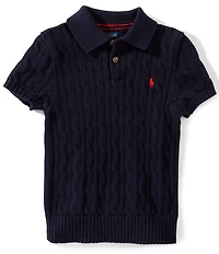Polo Ralph Lauren Little Boys Short-Sleeve Polo-Collar Cable-Knit Sweater