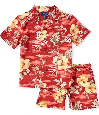 Polo Ralph Lauren Little Boys Short-Sleeve Tropical-Floral-Printed Shirt & Matching Shorts Set