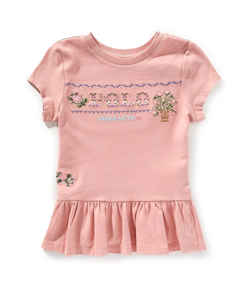 Polo Ralph Lauren Little Girls Cap-Sleeve Logo Jersey Peplum T-Shirt