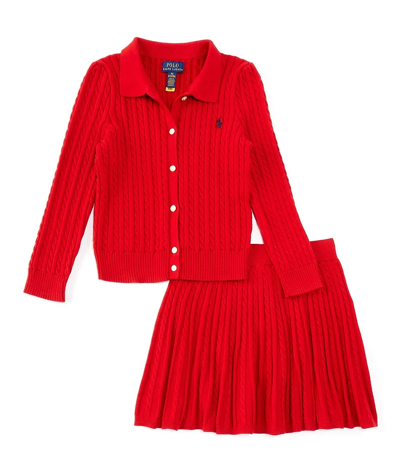 Polo Ralph Lauren Little Girls Long Sleeve Polo Cardigan & Skirt Set
