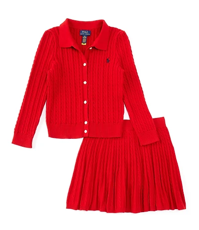 Polo Ralph Lauren Little Girls Long Sleeve Polo Cardigan & Skirt Set