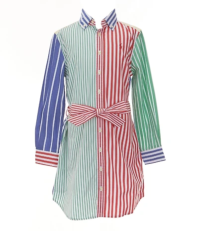 Polo Ralph Lauren Little Girls Long Sleeve Striped Poplin Fun Shirtdress
