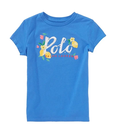 Polo Ralph Lauren Little Girls Short Sleeve Logo Floral Embroidered Jersey T-Shirt