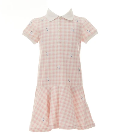 Polo Ralph Lauren Little Girls Short Sleeve Plaid/Floral Stretch Mesh Drop-Waist Dress