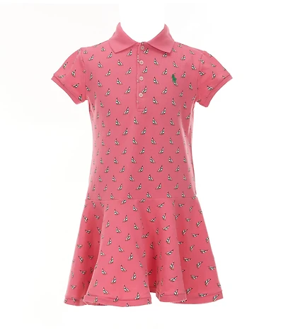 Polo Ralph Lauren Little Girls Short Sleeve Sailboat-Printed Stretch Mesh Polo Dress