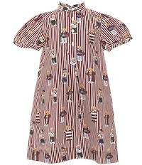 Polo Ralph Lauren Little Girls Balloon-Sleeve Polo Bear Striped Poplin Dress