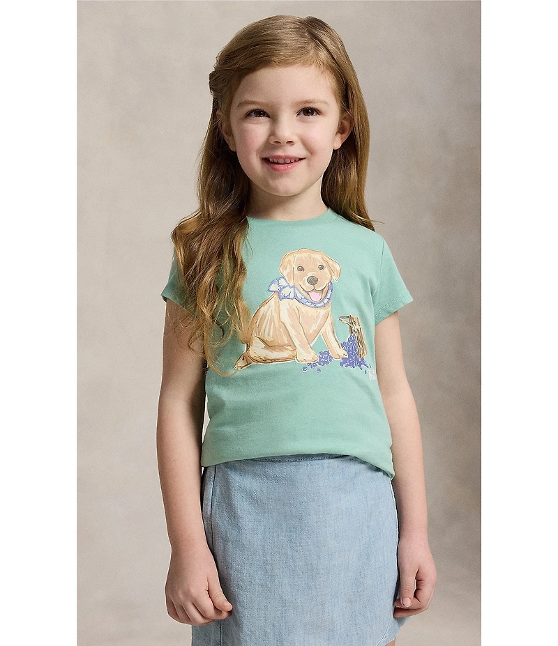 Polo Ralph Lauren Little Girls Cap Sleeve Dog-Print Jersey T-Shirt