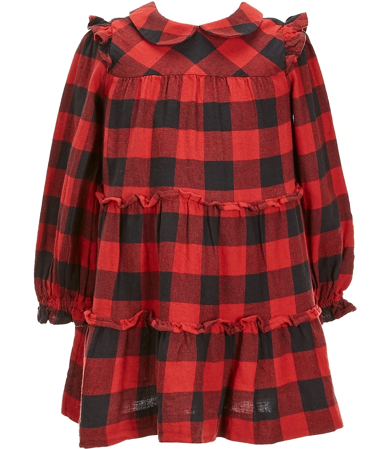 Polo Ralph Lauren Little Girls Long Sleeve Buffalo Check Ruffled Twill A-Line Dress