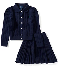 Polo Ralph Lauren Little Girls Long-Sleeve Cable Knit Cardigan & Matching Skirt Set
