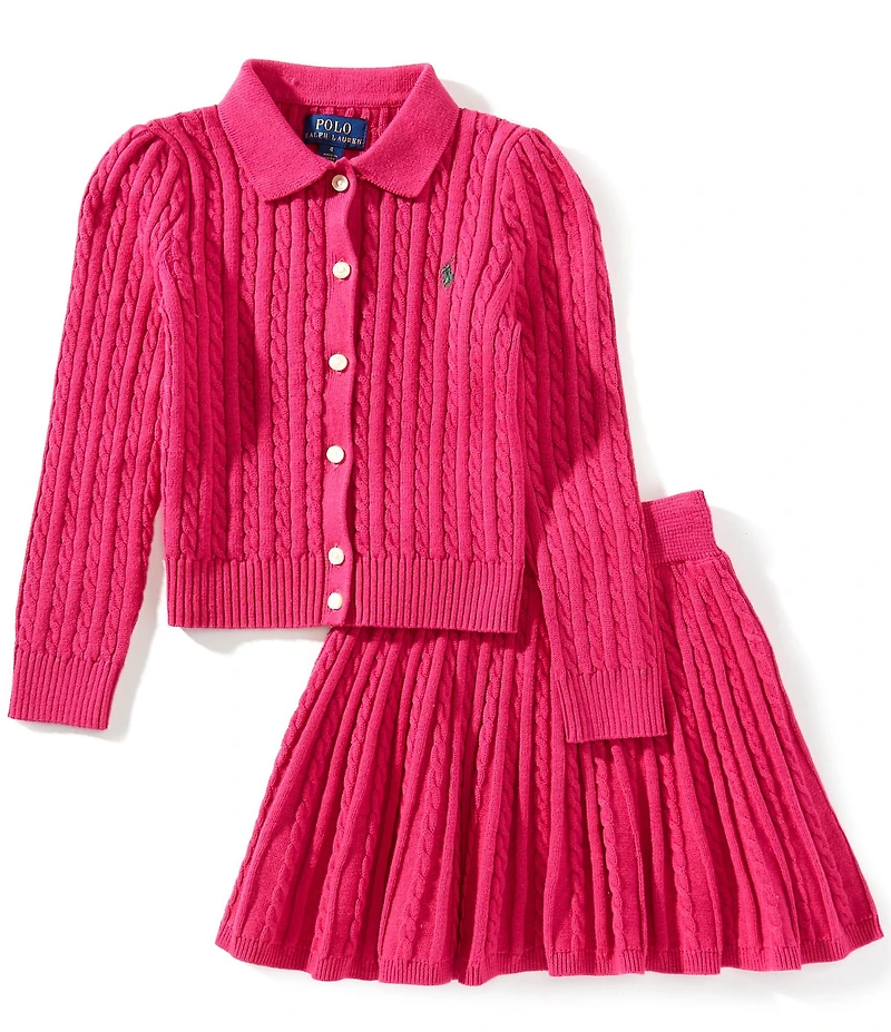 Polo Ralph Lauren Little Girls Long-Sleeve Cable Knit Cardigan & Matching Skirt Set