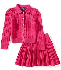 Polo Ralph Lauren Little Girls Long-Sleeve Cable Knit Cardigan & Matching Skirt Set
