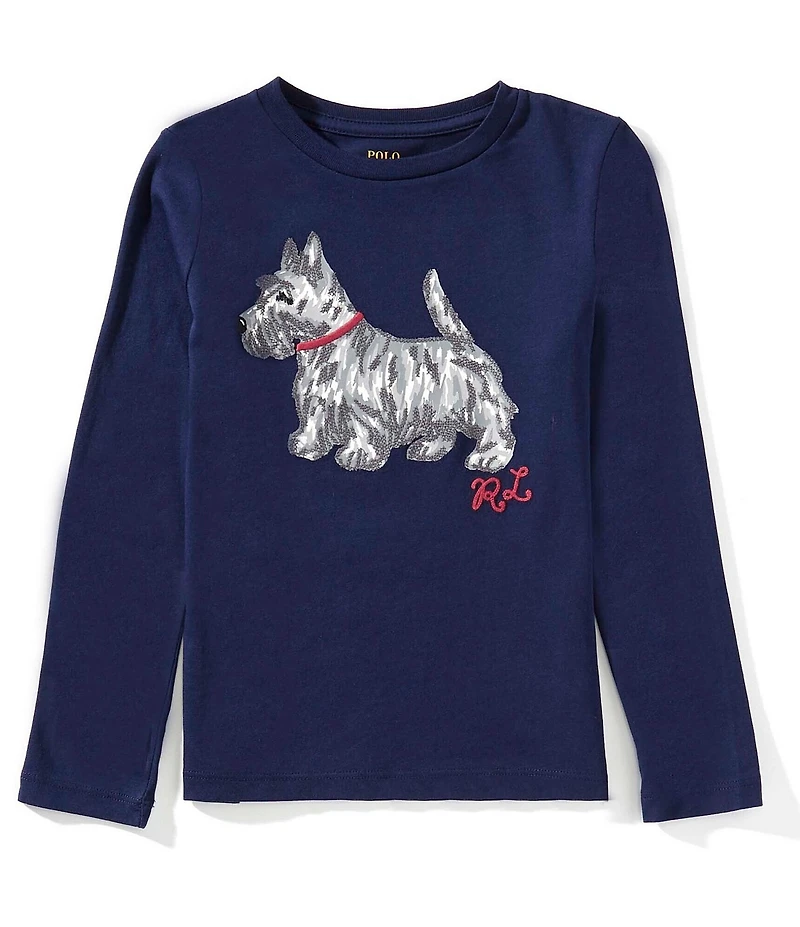 Polo Ralph Lauren Little Girls Long-Sleeve Dog-Print Jersey T-Shirt
