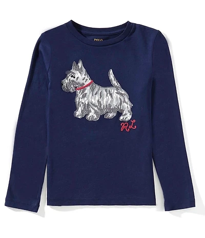 Polo Ralph Lauren Little Girls Long-Sleeve Dog-Print Jersey T-Shirt