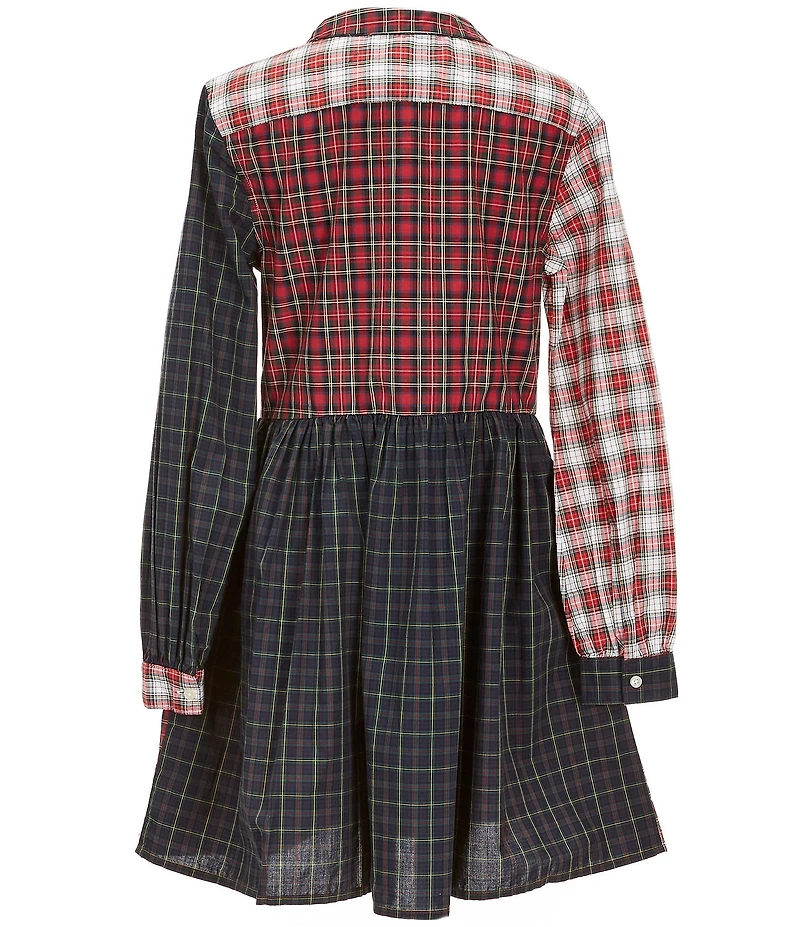 Polo Ralph Lauren Little Girls Long Sleeve Mixed Media Plaid Poplin Shirtdress