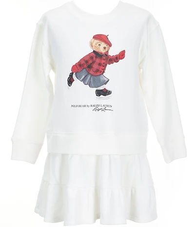 Polo Ralph Lauren Little Girls Long-Sleeve Polo Bear Fleece/Waffle-Knit Dress
