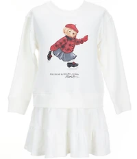 Polo Ralph Lauren Little Girls Long-Sleeve Polo Bear Fleece/Waffle-Knit Dress