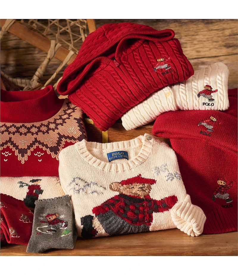 Polo Ralph Lauren Little Girls Long-Sleeve Skating Polo Bear Mini-Cable Cardigan