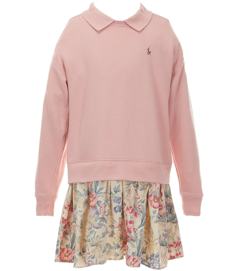 Polo Ralph Lauren Little Girls Long-Sleeve Solid Terry/Flora-Printed-Canvas Sweater Dress