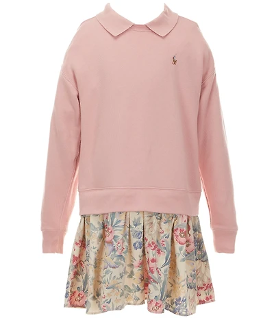 Polo Ralph Lauren Little Girls Long-Sleeve Solid Terry/Flora-Printed-Canvas Sweater Dress