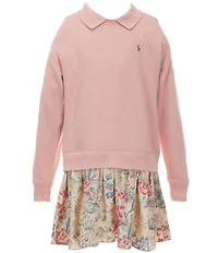 Polo Ralph Lauren Little Girls Long-Sleeve Solid Terry/Flora-Printed-Canvas Sweater Dress