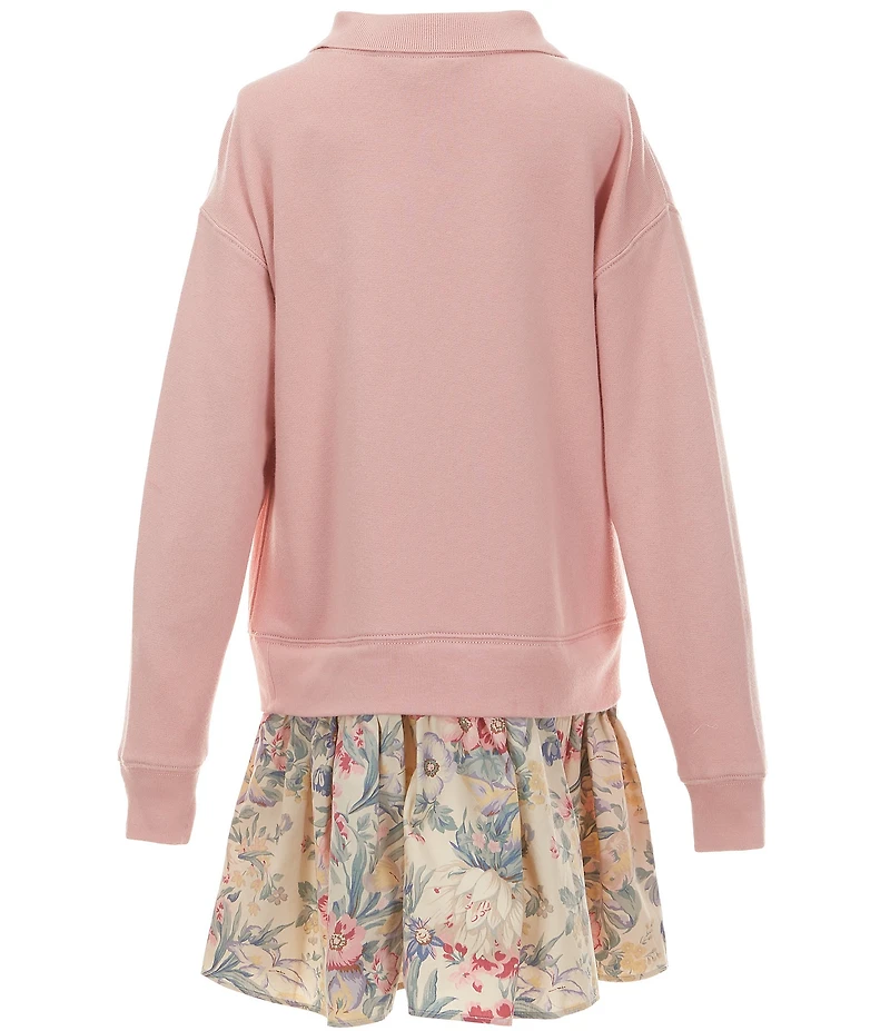 Polo Ralph Lauren Little Girls Long-Sleeve Solid Terry/Flora-Printed-Canvas Sweater Dress