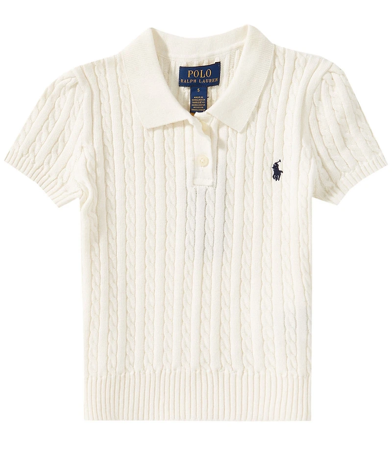 Polo Ralph Lauren Little Girls Puffed Short Sleeve Mini-Cable Cotton Polo Sweater