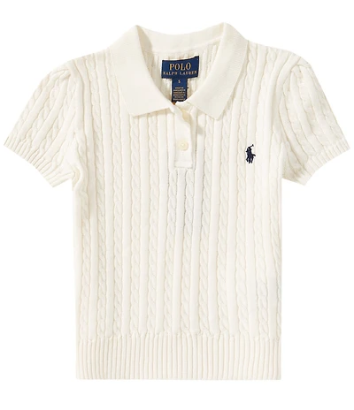 Polo Ralph Lauren Little Girls Puffed Short Sleeve Mini-Cable Cotton Polo Sweater