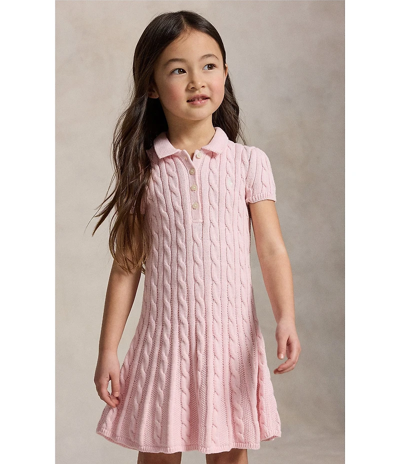 Polo Ralph Lauren Little Girls Puffed-Sleeve Cable-Knit Polo Sweater Dress