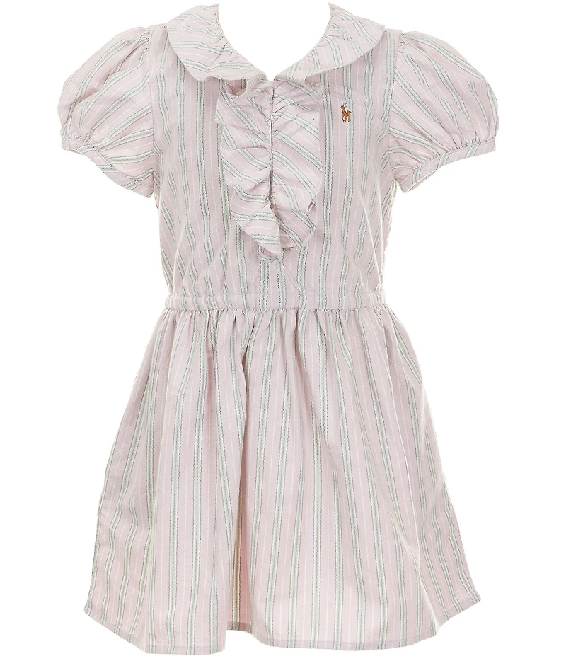 Polo Ralph Lauren Little Girls Puffed Sleeve Ruffle Oxford Shirt Dress