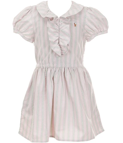 Polo Ralph Lauren Little Girls Puffed Sleeve Ruffle Oxford Shirt Dress