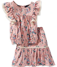 Polo Ralph Lauren Little Girls Ruffled-Short-Sleeve Floral Slub Top & Skirt Set
