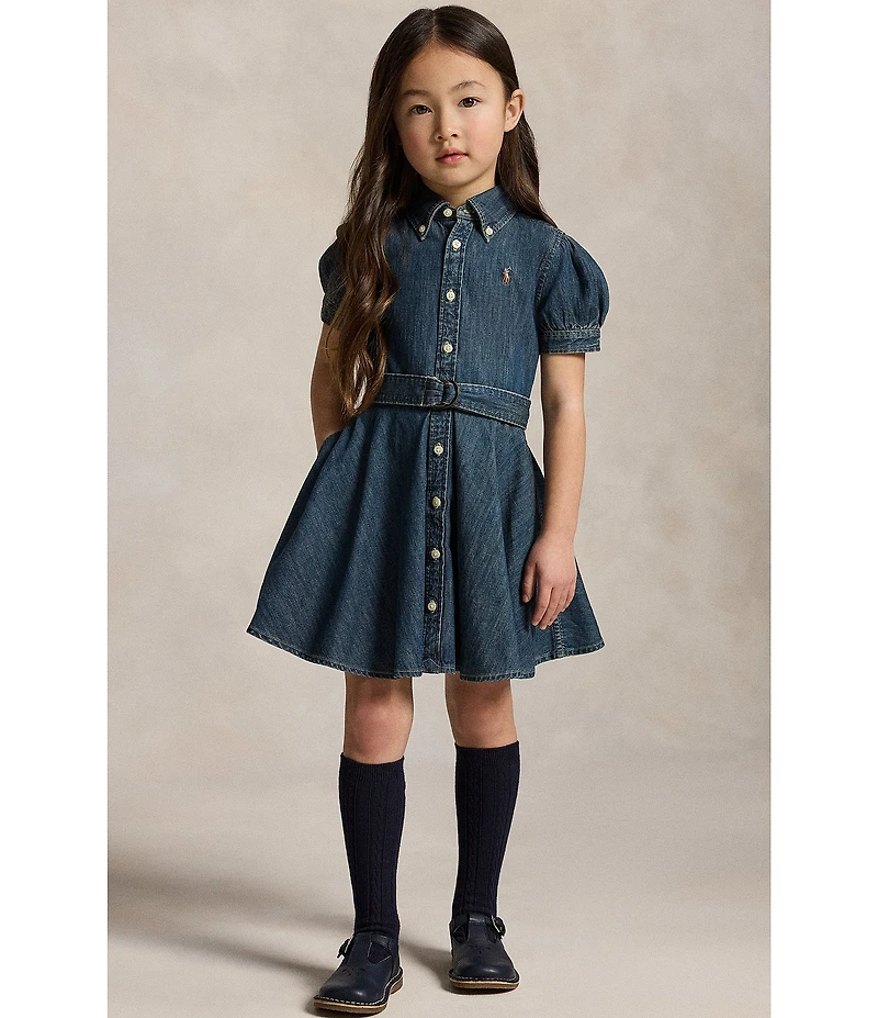 Polo Ralph Lauren Little Girls Short Sleeve Belted Denim Shirt Dress