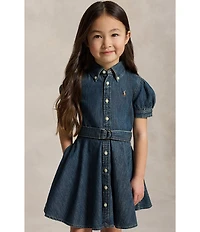 Polo Ralph Lauren Little Girls Short Sleeve Belted Denim Shirt Dress