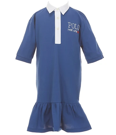 Polo Ralph Lauren Little Girls Short Sleeve Logo Cotton Mesh Rugby Dress