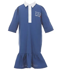 Polo Ralph Lauren Little Girls Short Sleeve Logo Cotton Mesh Rugby Dress
