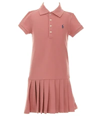 Polo Ralph Lauren Little Girls Short Sleeve Pleated Cotton Mesh Polo Dress