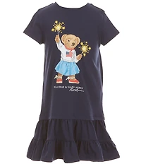 Polo Ralph Lauren Little Girls Short Sleeve Polo Bear Tiered Drop Waist Dress