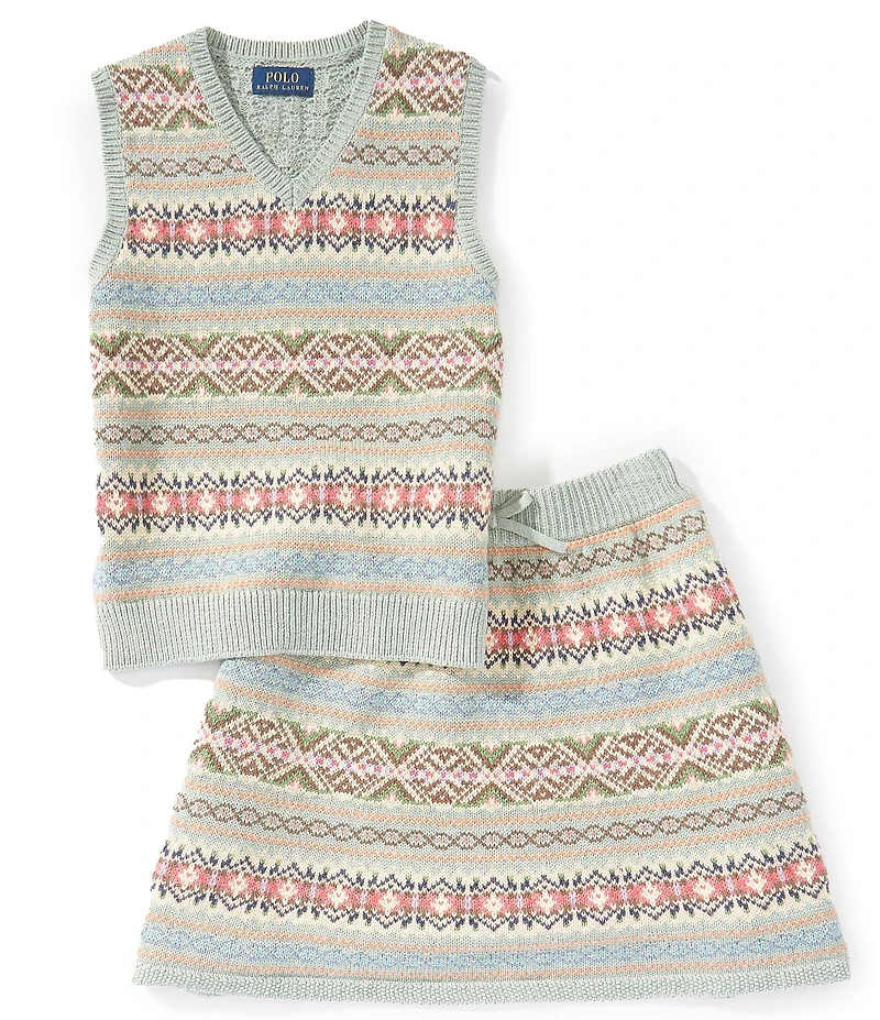 Polo Ralph Lauren Little Girls Sleeveless Fair Isle Sweater Vest & Matching Skirt Set