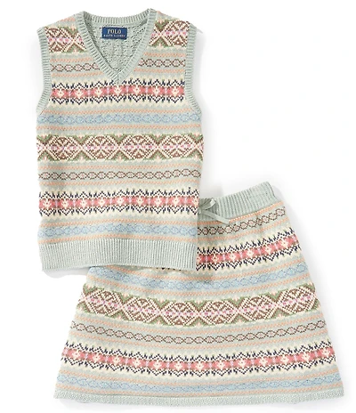 Polo Ralph Lauren Little Girls Sleeveless Fair Isle Sweater Vest & Matching Skirt Set