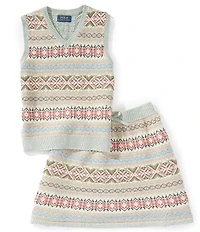 Polo Ralph Lauren Little Girls Sleeveless Fair Isle Sweater Vest & Matching Skirt Set