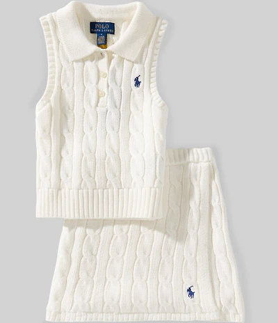 Polo Ralph Lauren Little Girls Sleeveless Polo Sweater & Faux-Wrap Skirt