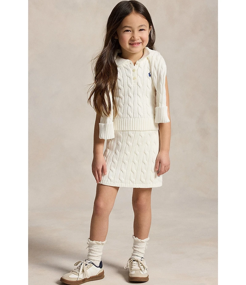 Polo Ralph Lauren Little Girls Sleeveless Polo Sweater & Faux-Wrap Skirt